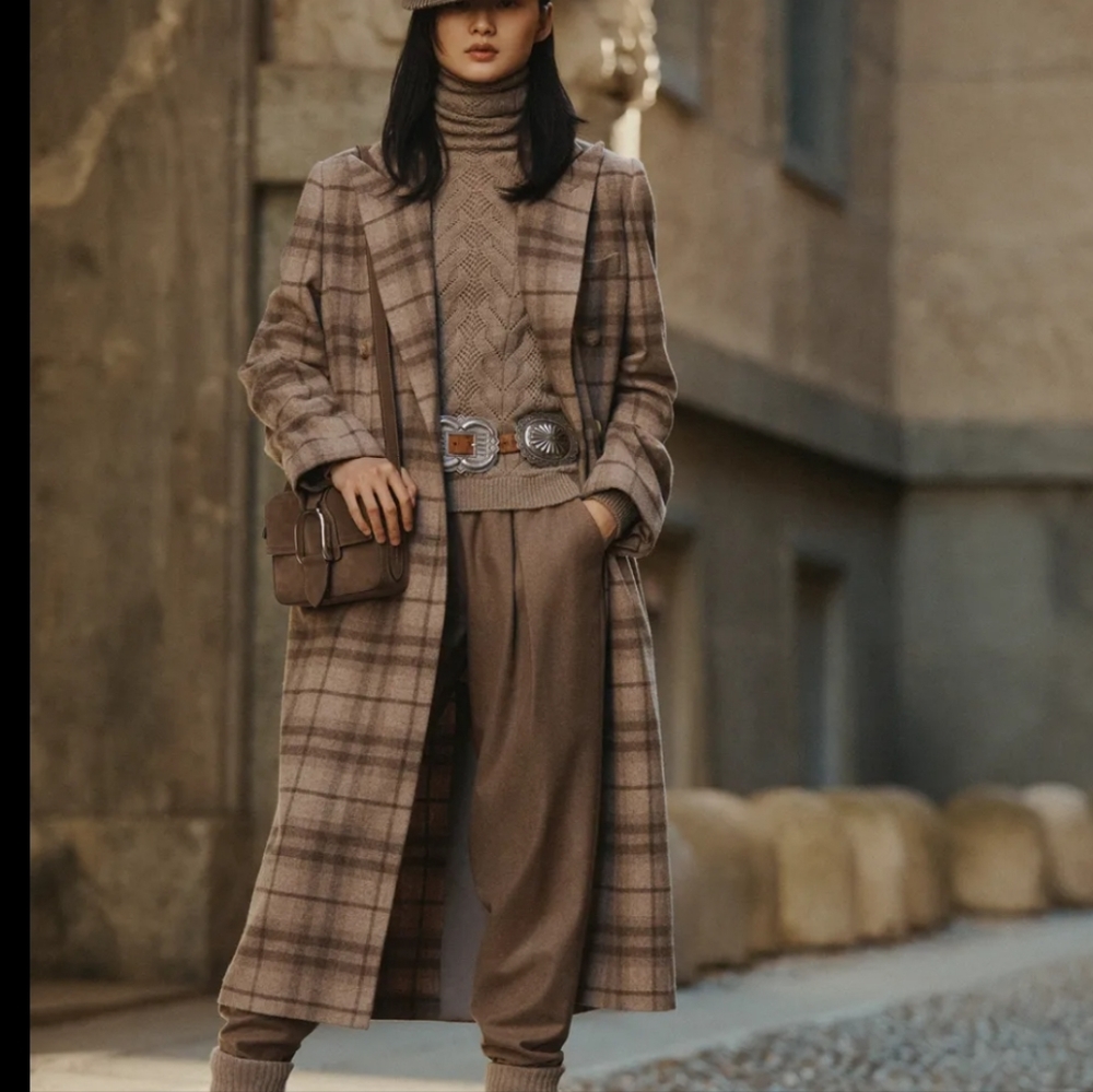 Ralph Lauren isla plaid wool-blend coat in morel